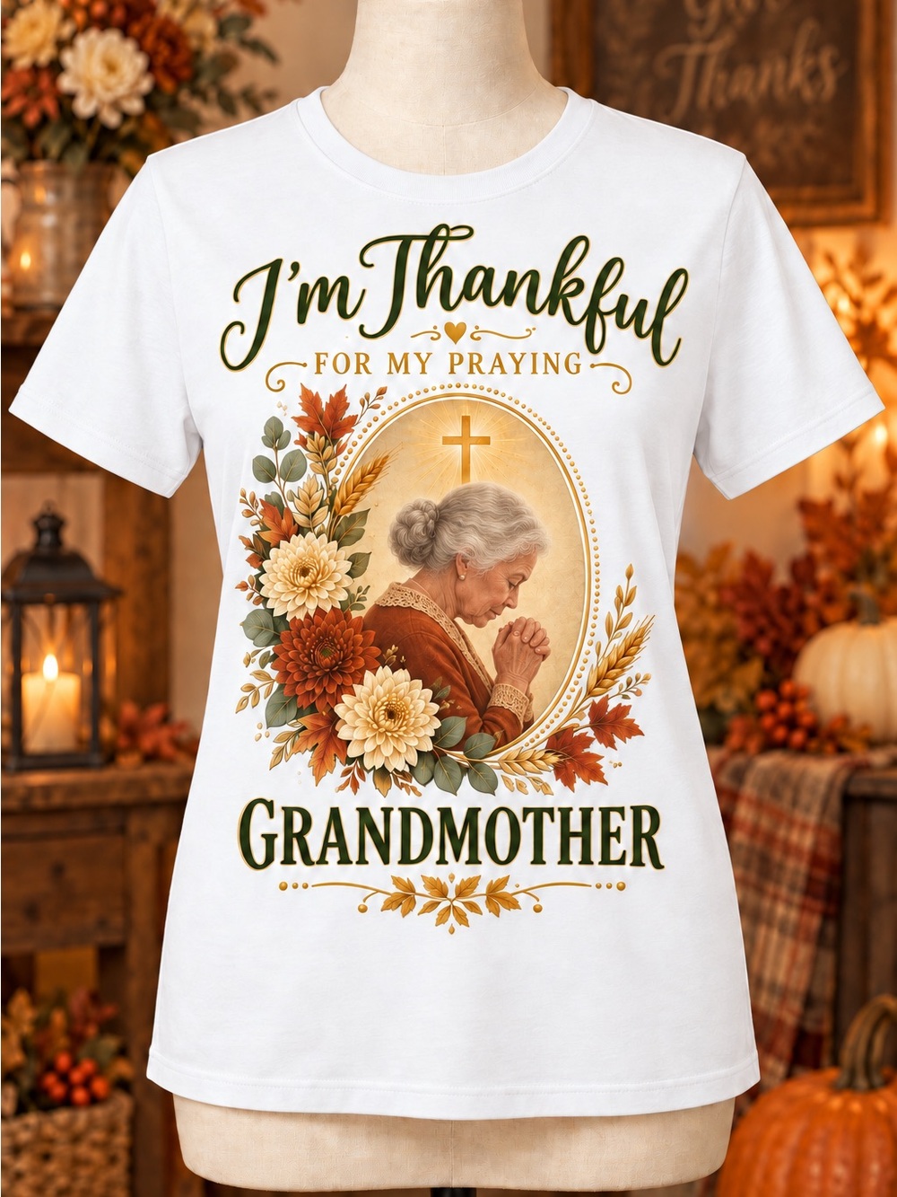 Gildan White 'I'm Thankful for My Praying Grandmother' Tee